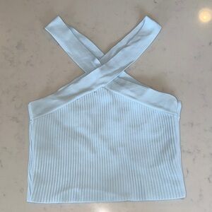 Light Blue Ribbed Cross‑Strap Crop Top - Women